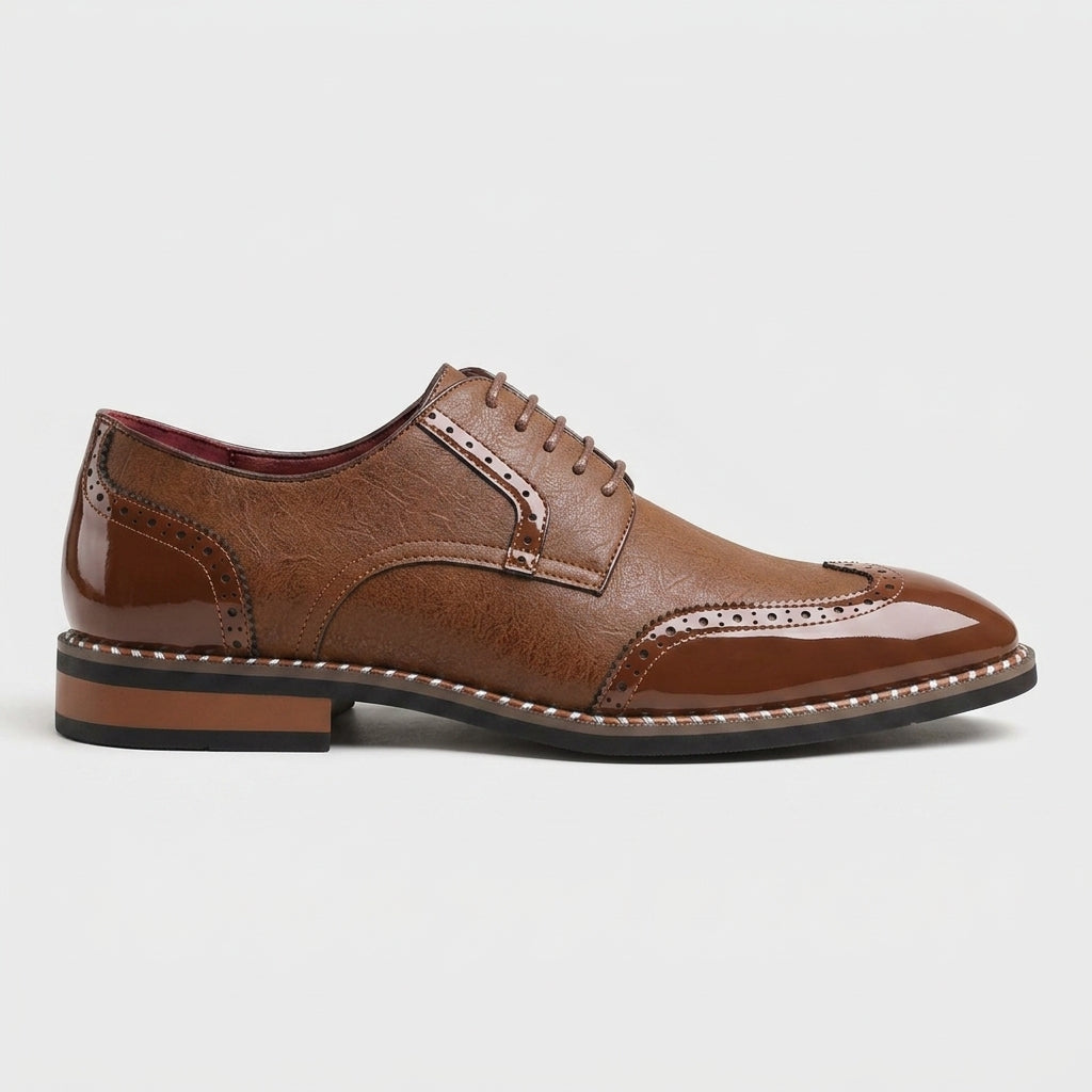 Men's Derby Shoes Brogue Wingtip Lace-Up Low Heel Two-Tone