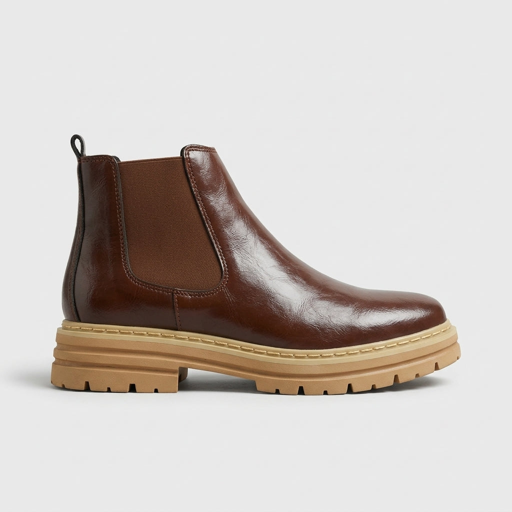 Men's Ankle Boots Chelsea Style Platform Lug Sole Leather