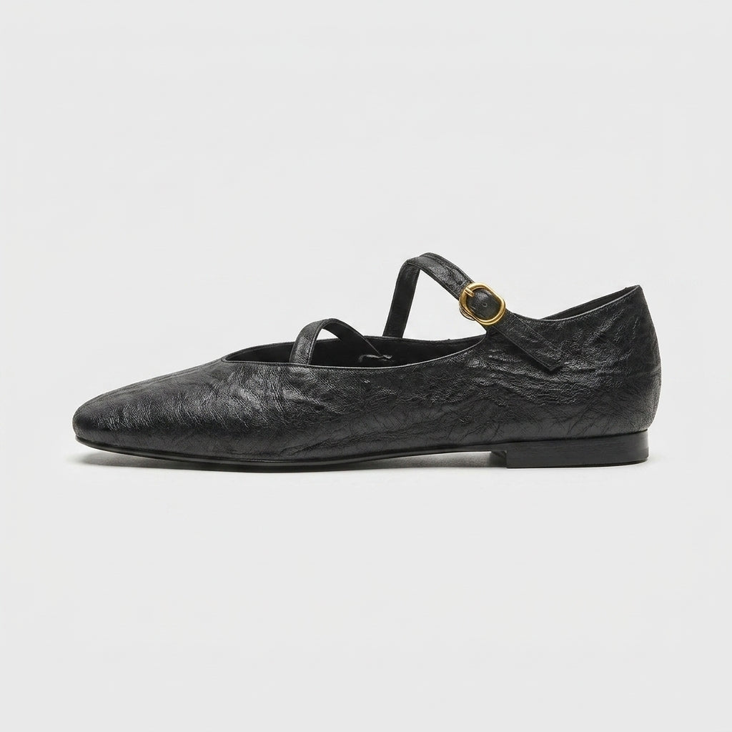 Women's Flats - Mary Jane Cross-Strap Pointed Toe Buckle Closure