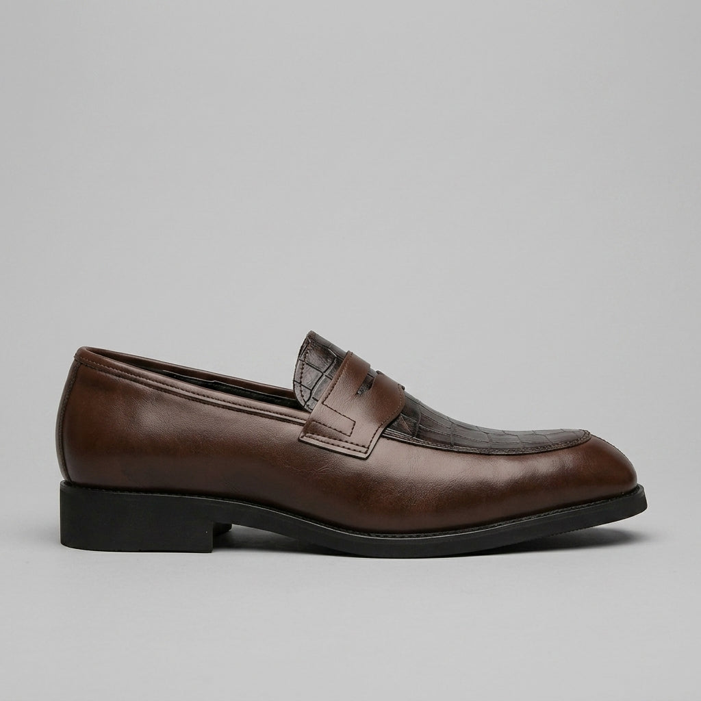 Men's Penny Loafers Slip-On Croc-Embossed Leather Low Heel