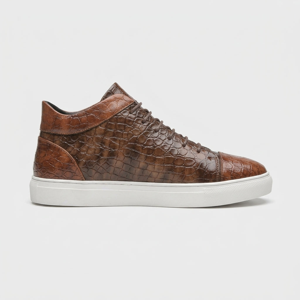 Men's Sneakers Mid-Top Croc-Embossed Lace-Up