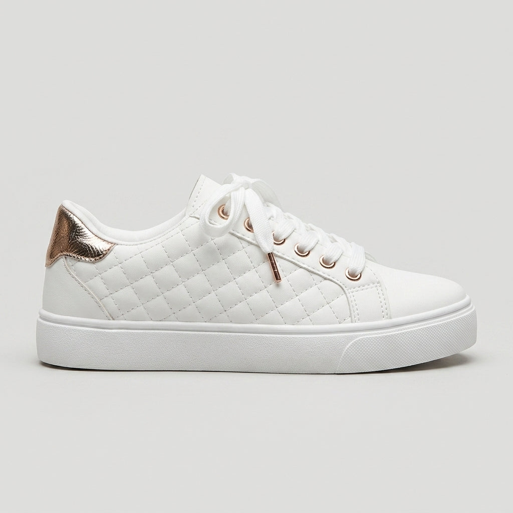Women's Sneakers Platform Quilted Low-Top Lace-Up Round Toe