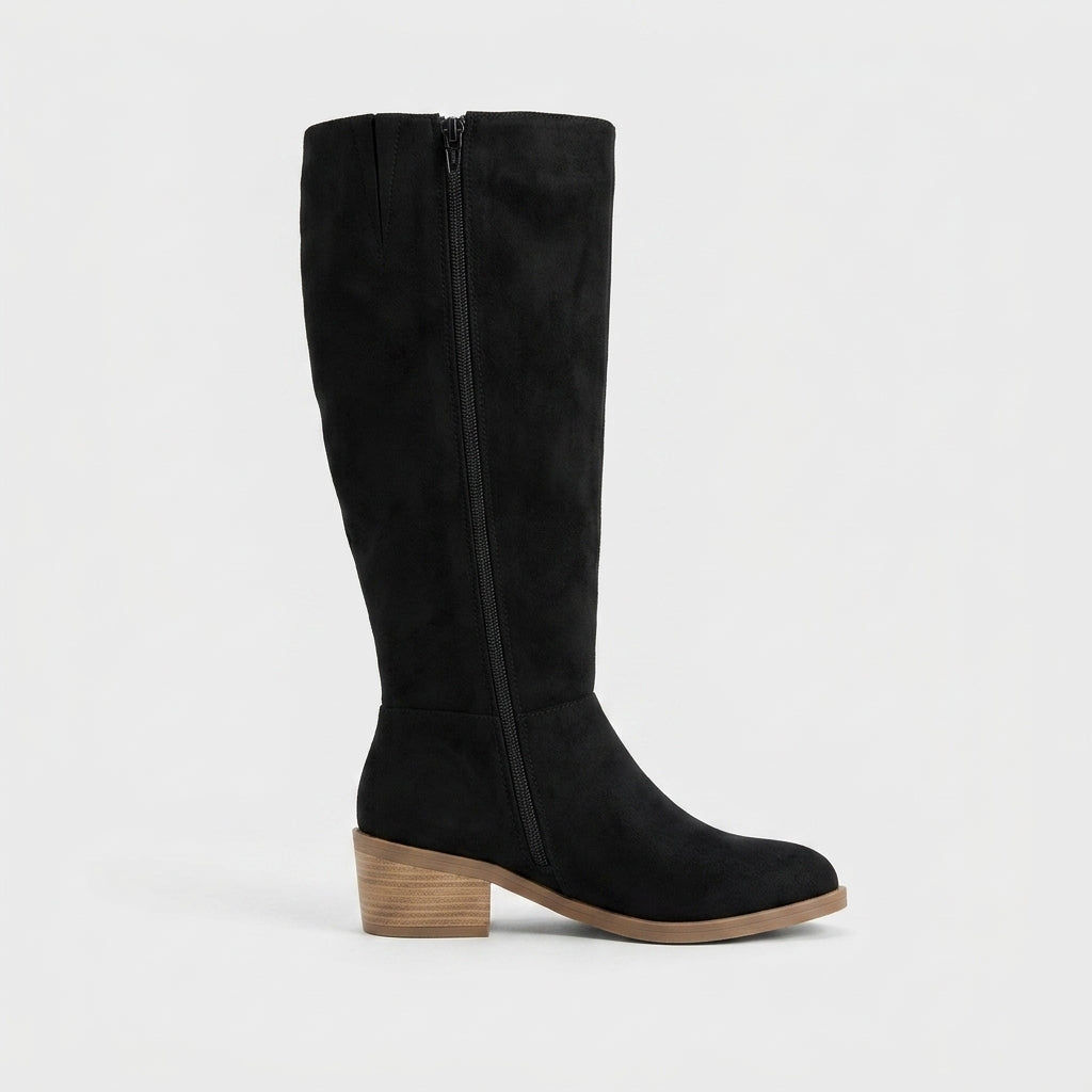 Women's Knee-High Boots with Round Toe and Side Zip Closure