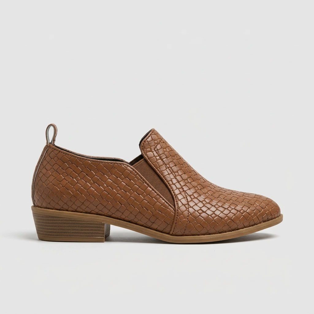 Women's Ankle Boots Woven Texture Block Heel Slip-On