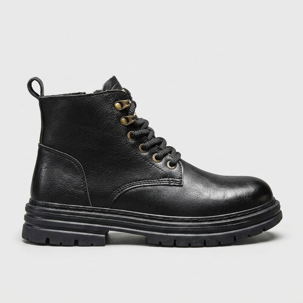 Men's Lace-Up Combat Boots with Side Zip and Chunky Lugged Sole