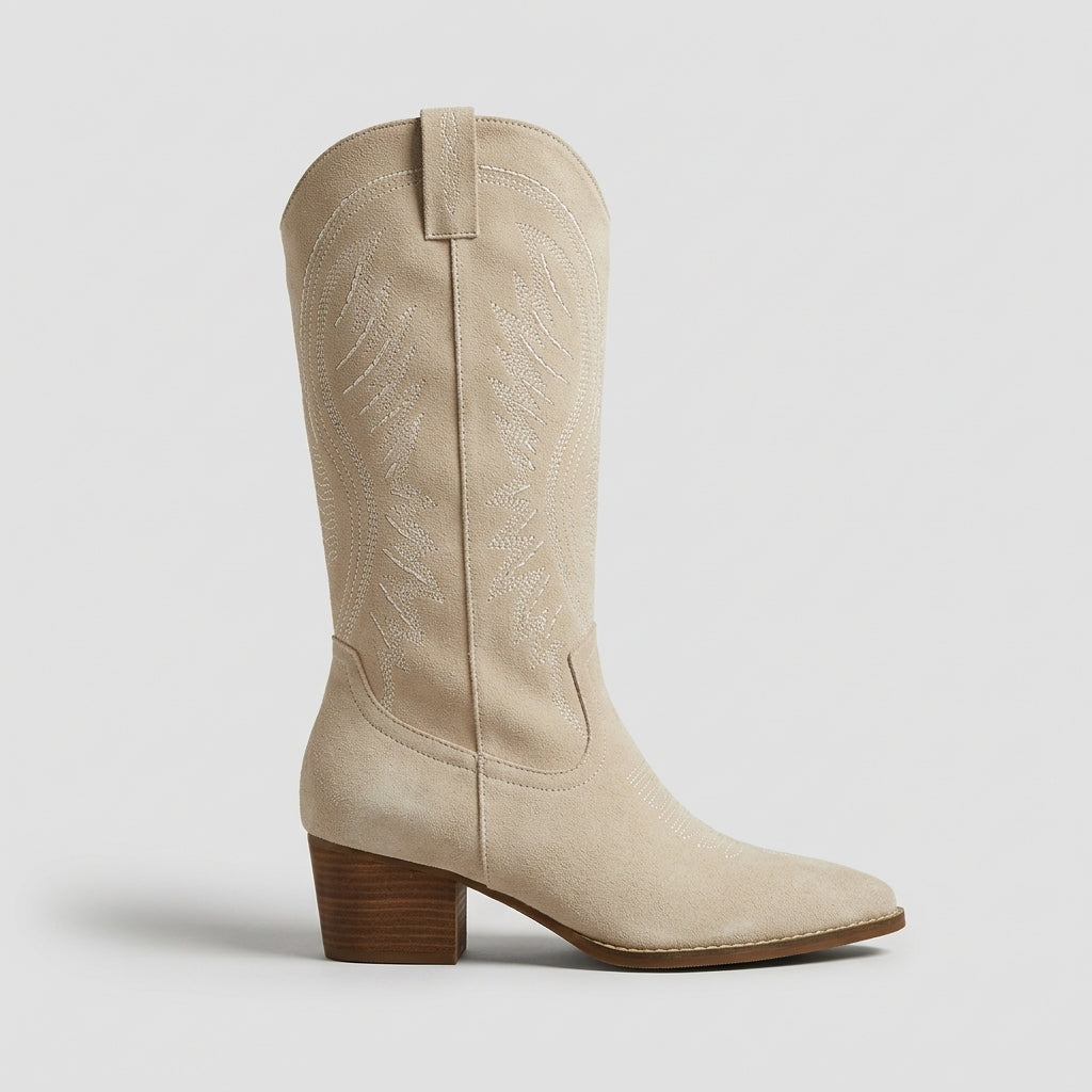 Women's Knee High Boots Embroidered Western Block Heel Pointed Toe
