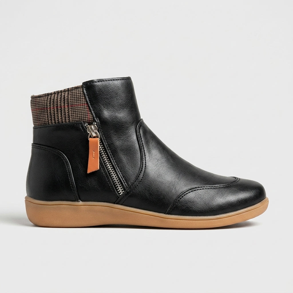Women's Ankle Boots Side-Zip Knit-Collar Flat Sole Round-Toe