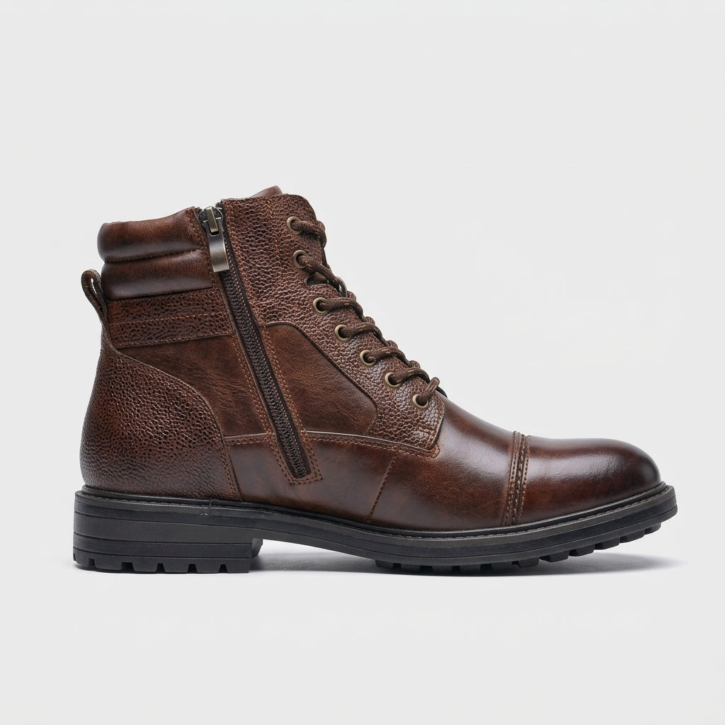 Men's Ankle Boots Lace-Up Cap Toe Side Zip Lugged Sole