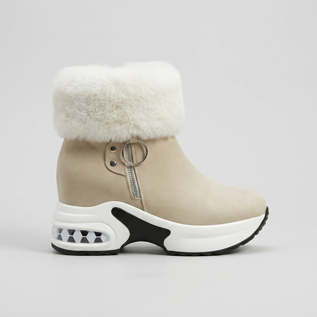 Women's Ankle Boots Platform Sole Fur-Trimmed Zipper Closure