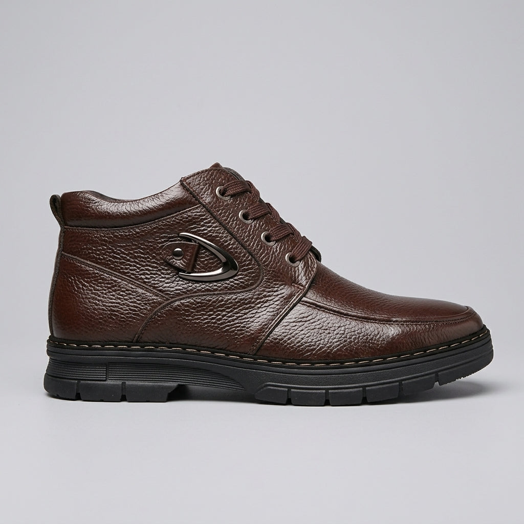 Men’s Leather High-Top Lace-Up Boots with Fleece Lining