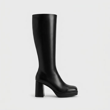 Women's Knee High Boots - Platform Block Heel - Glossy Finish