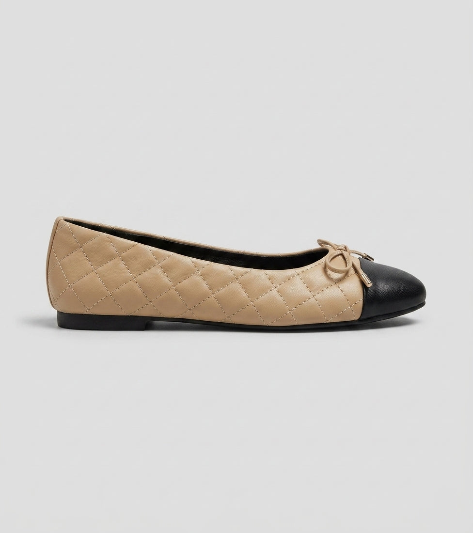 Women's Ballet Flats Quilted Cap Toe Bow Detail Slip-On