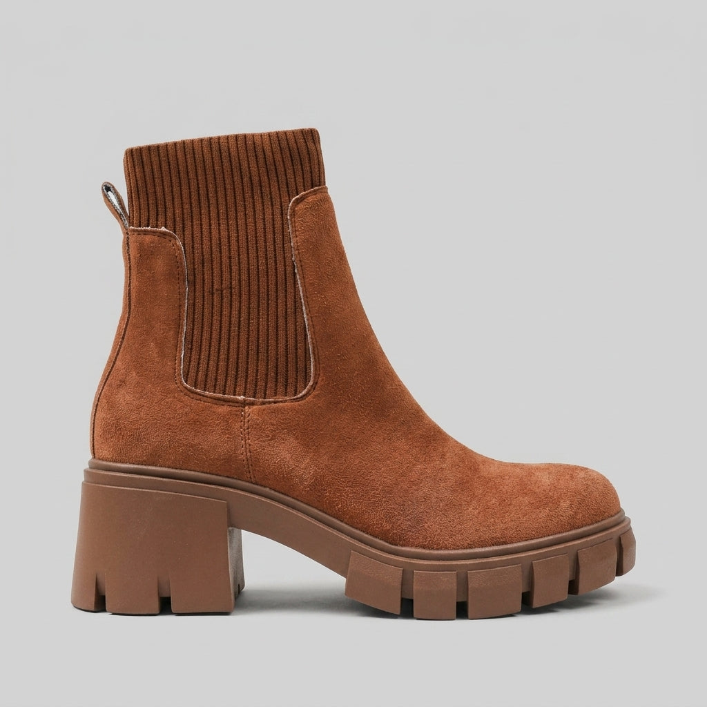 Women's Ankle Boots Chelsea Block Heel Lug Sole Slip-On