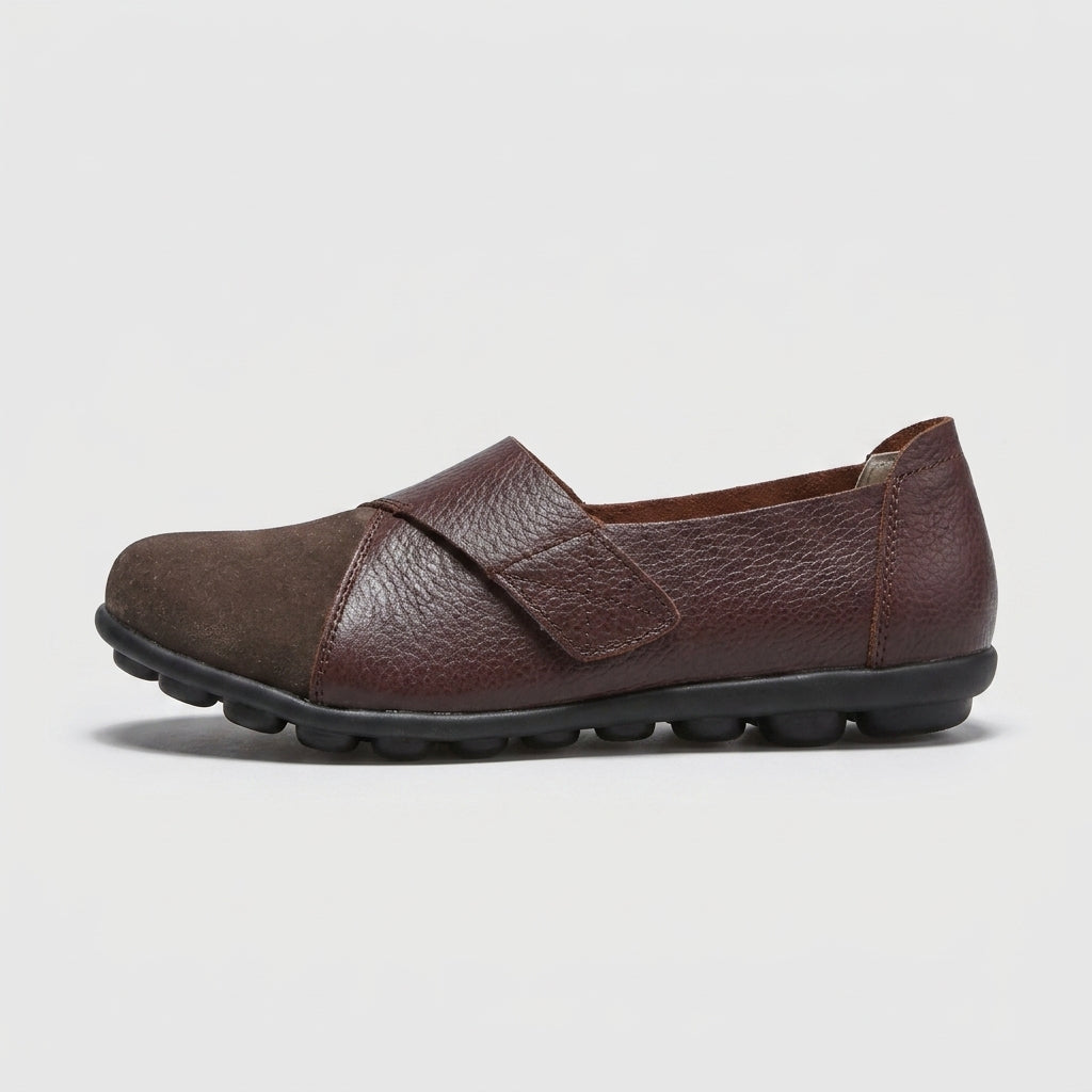 Women's Flats Slip-On Leather Panel Ridged Sole Round Toe