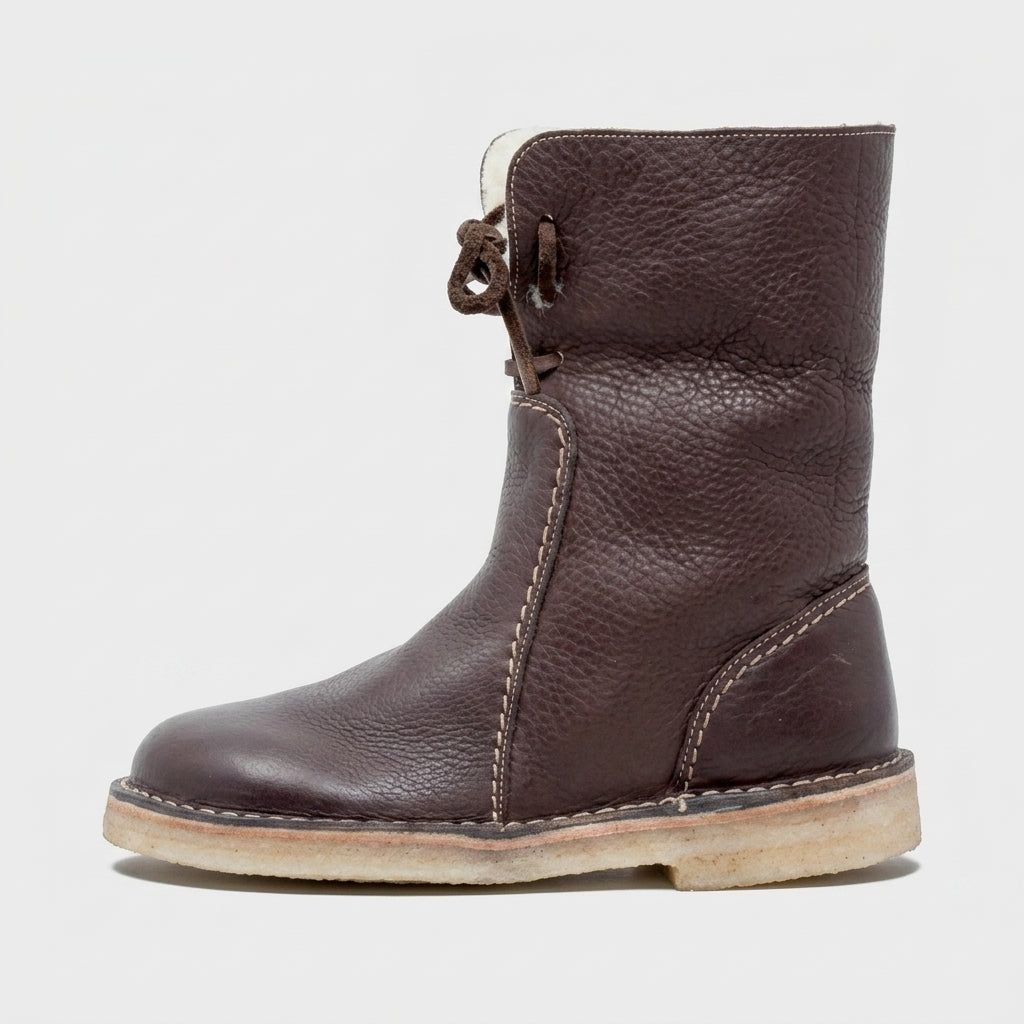 Women's Ankle Boots Faux Fur Lined Lace-Up Flat Crepe Sole