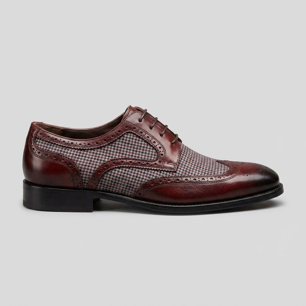 Men's Oxford Shoes Wingtip Brogue Houndstooth Panel Lace-Up