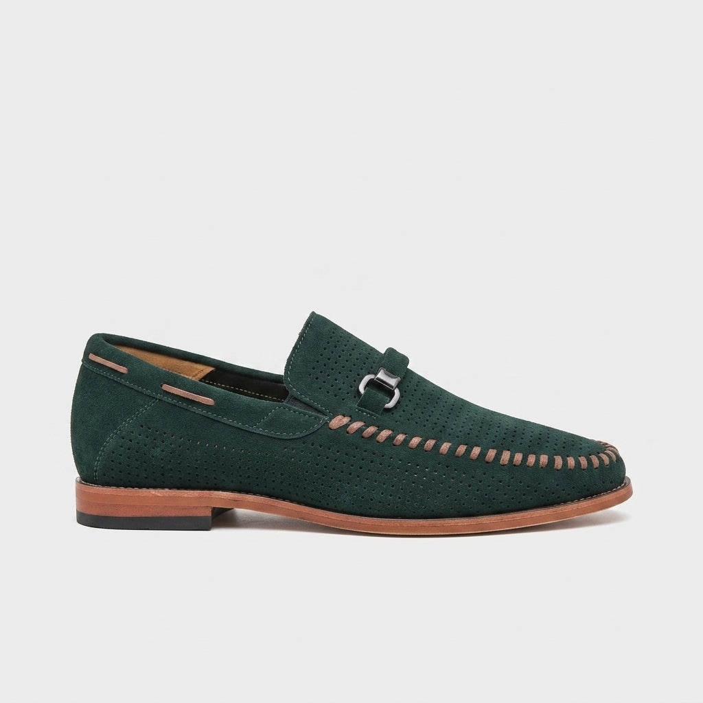 Men's Penny Loafers Slip-On Almond Toe Perforated Upper Flat Sole
