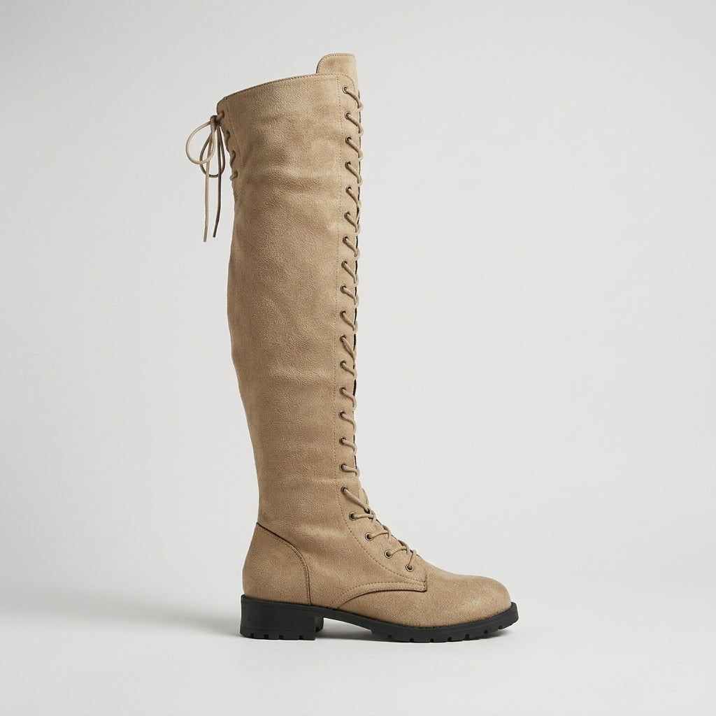 Women's Knee High Boots Over-the-Knee Lace-Up Low Block Heel