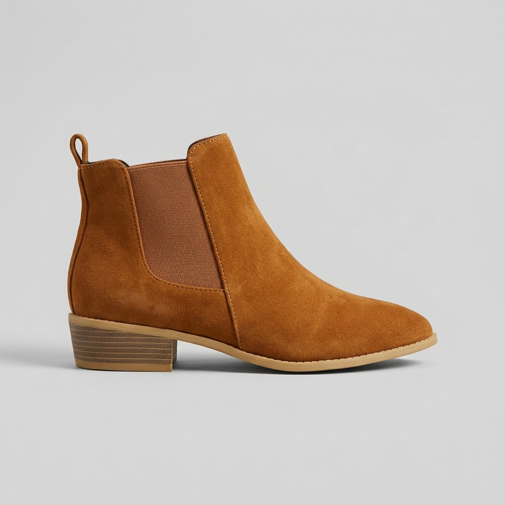 Women's Ankle Boots Chelsea - Suede - Block Heel - Elastic Goring