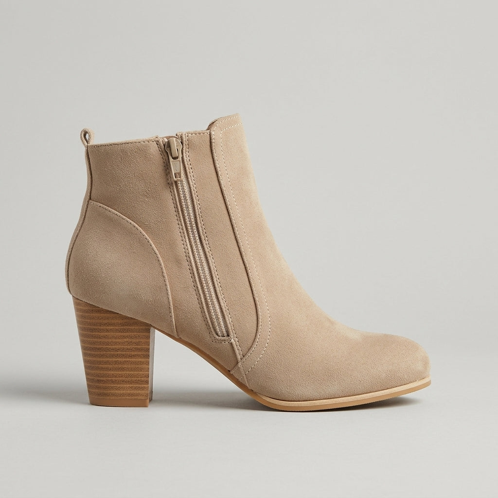 Women's Ankle Boots Block Heel Side Zip Suede
