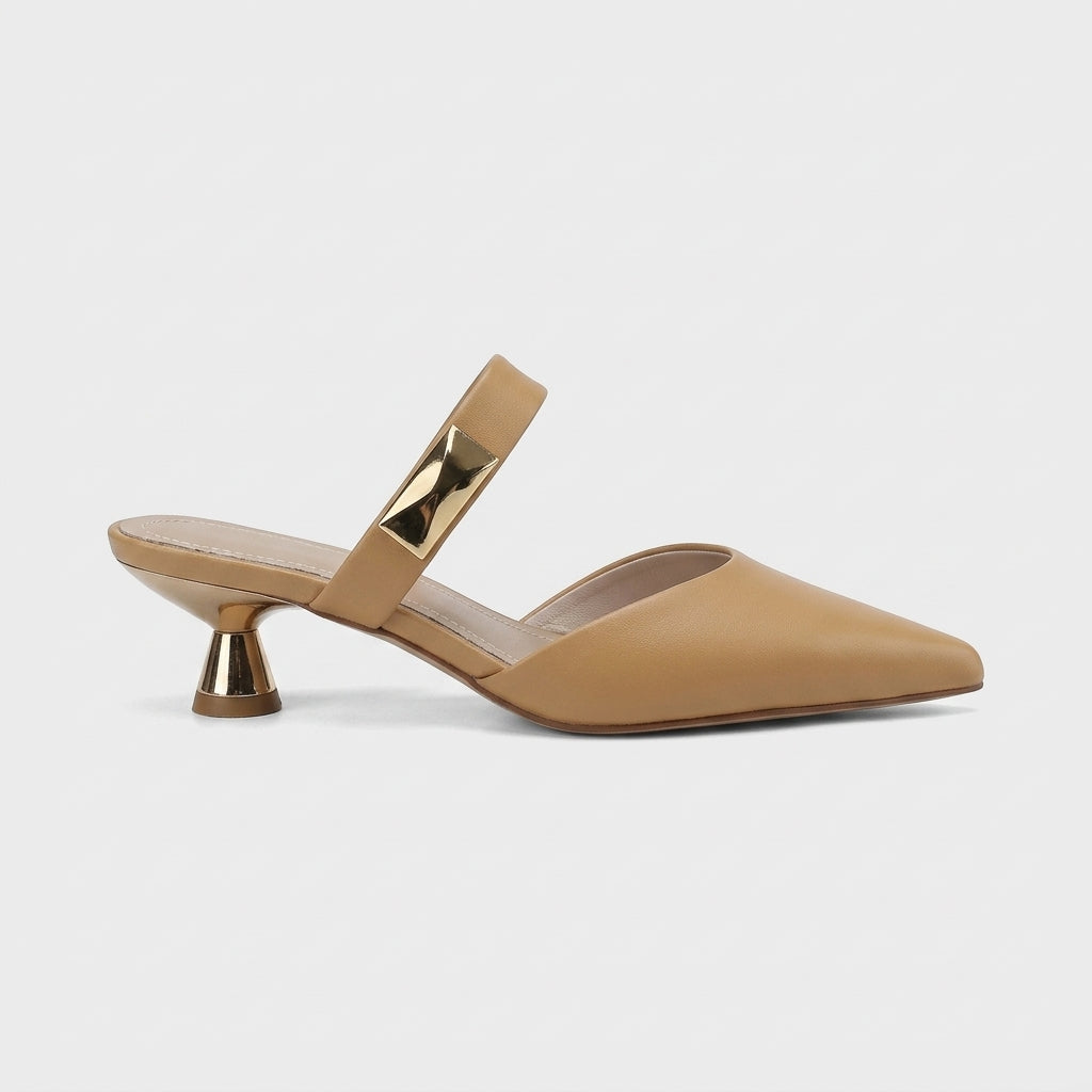 Women's Kitten Heel Mules Pointed Toe Buckle Strap Slip-On