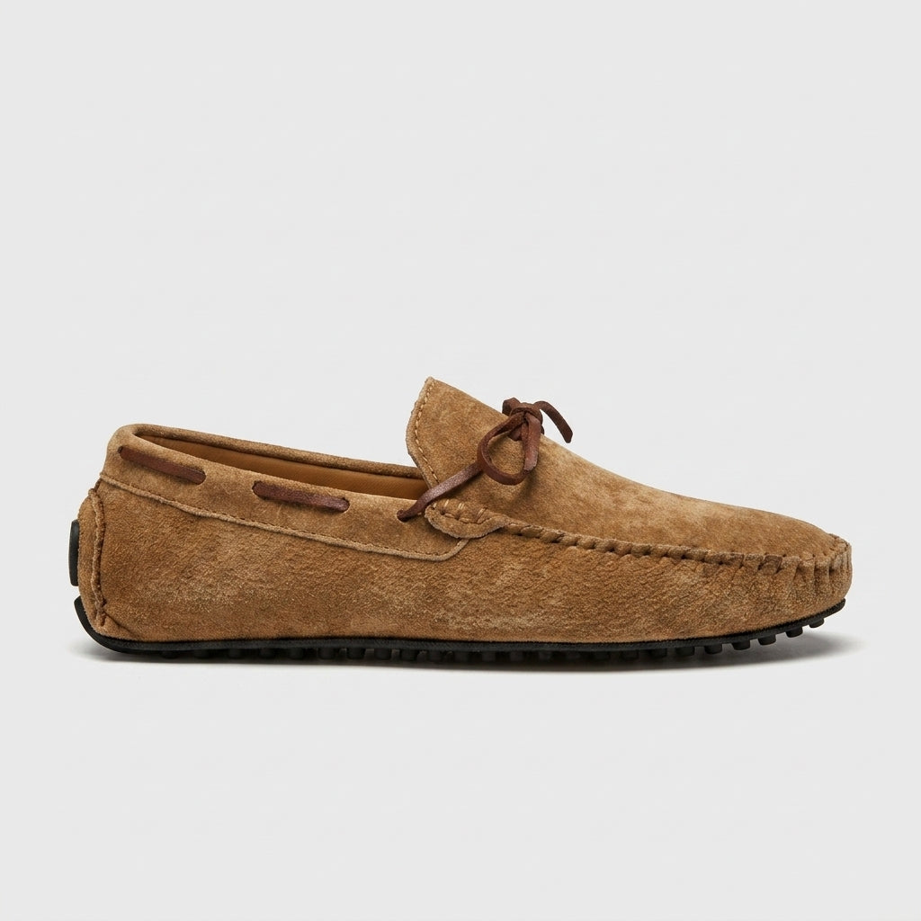 Men's Loafers Suede Bow Tie Driving Moccasins Rubber Pebble Sole