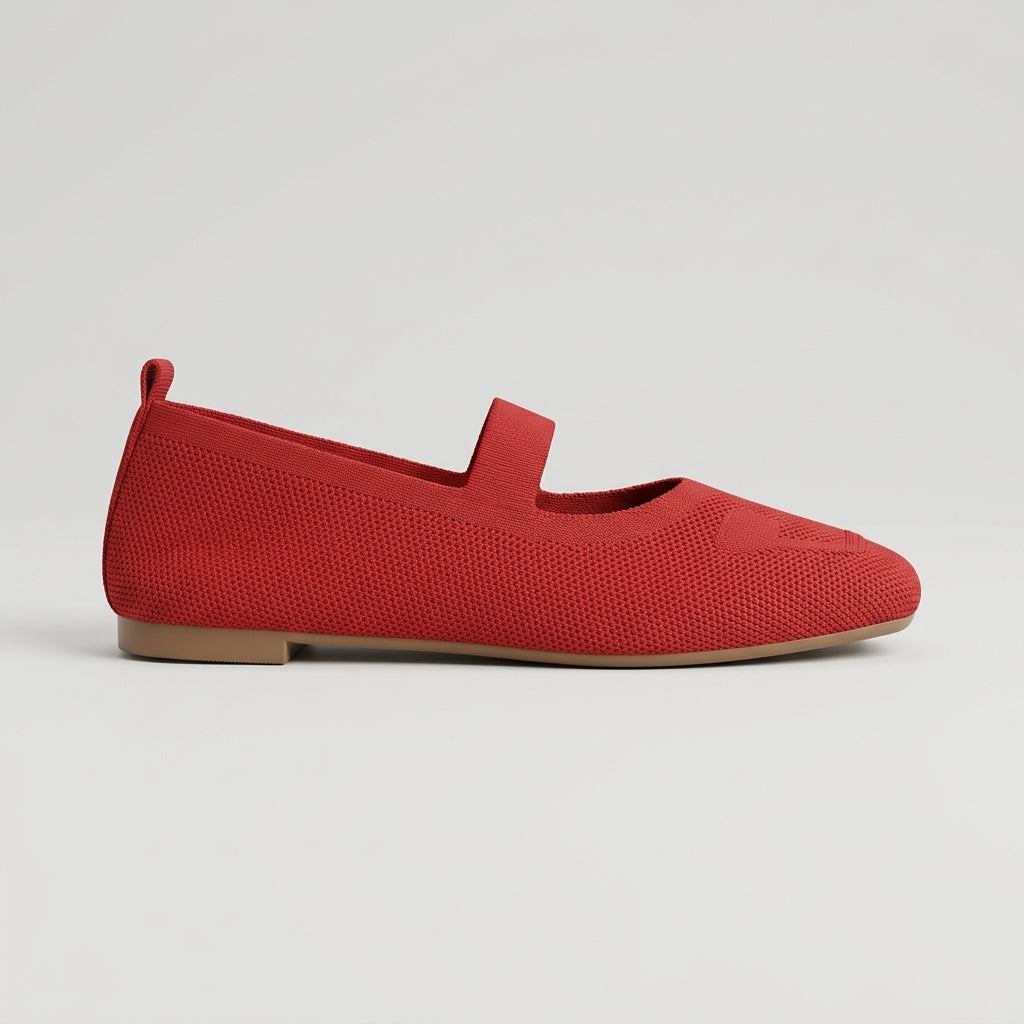 Women's Flats Square Toe Knit Upper Elastic Mary Jane Strap