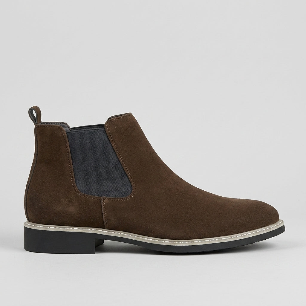 Men's Ankle Boots Chelsea Suede Round Toe Elastic Goring