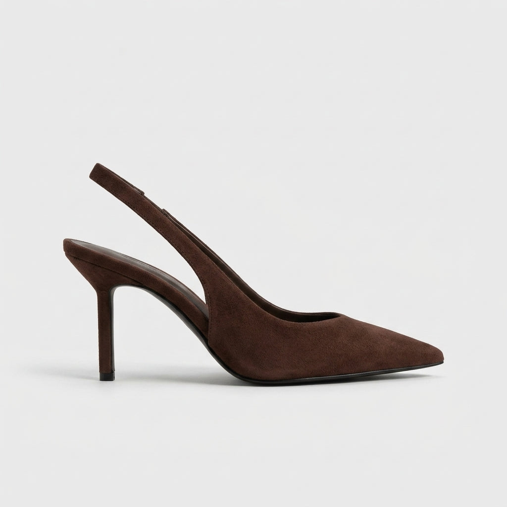 Women's Slingback Heels - Pointed Toe - Stiletto Heel - Suede