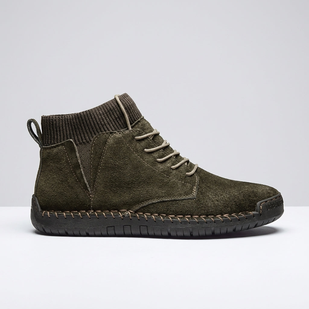 Men’s Suede High-Top Sneaker Boots with Lace-Up Front, Knit Collar
