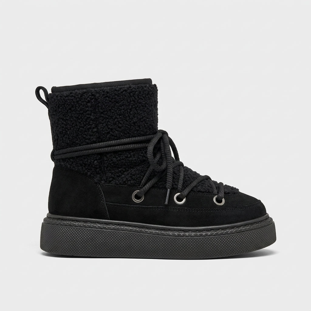 Women's Ankle Boots Platform Sole Sherpa-Lined Lace-Up