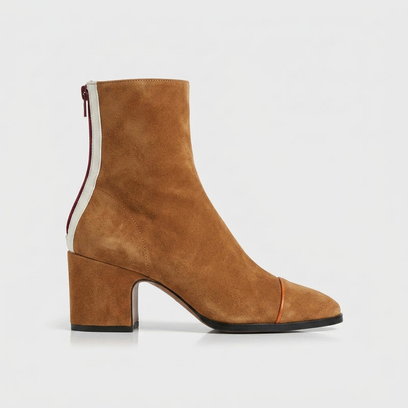 Women's Ankle Boots Square Toe High Heel Suede British Style