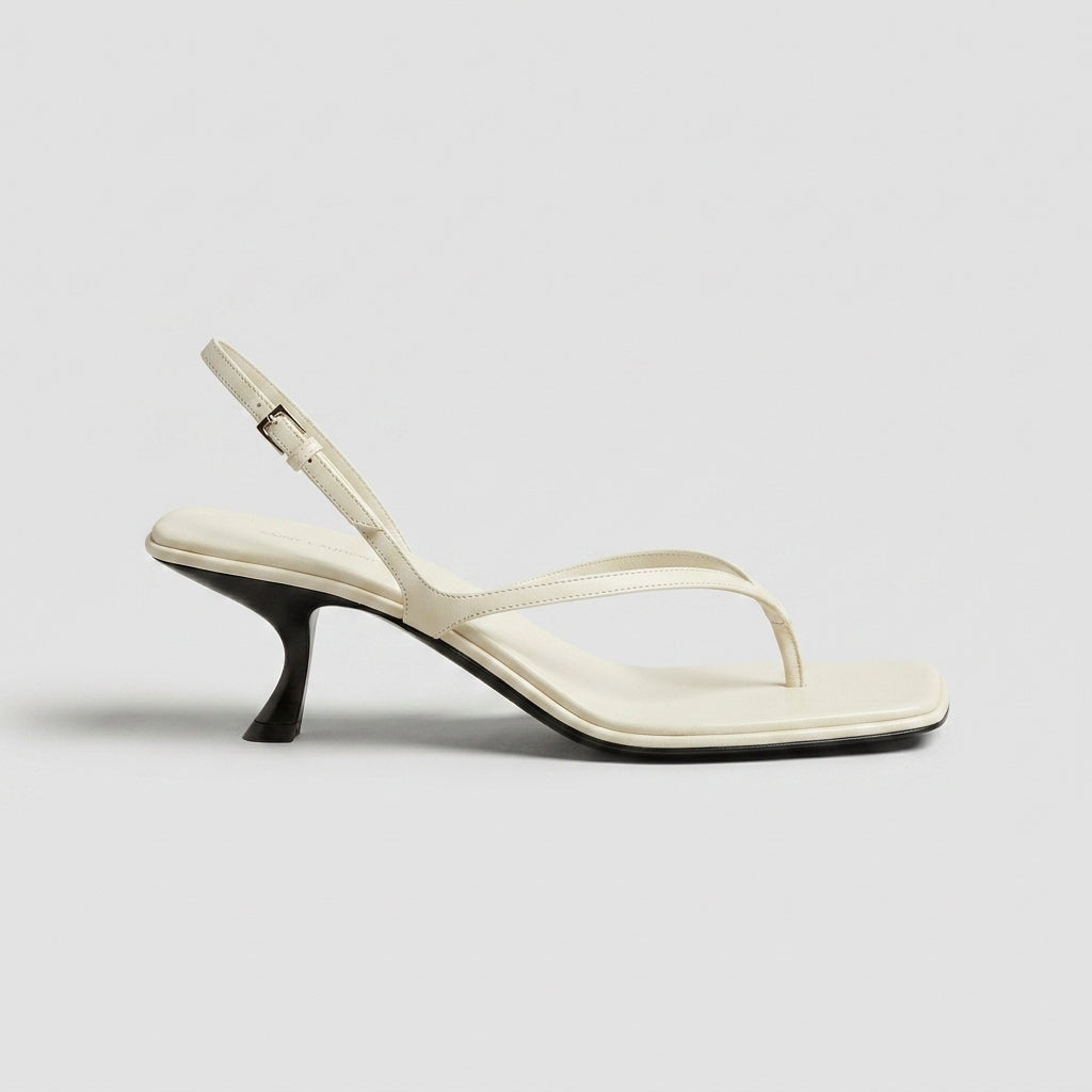 Women's Kitten Heels - Square Toe Thong Ankle Strap Sandals