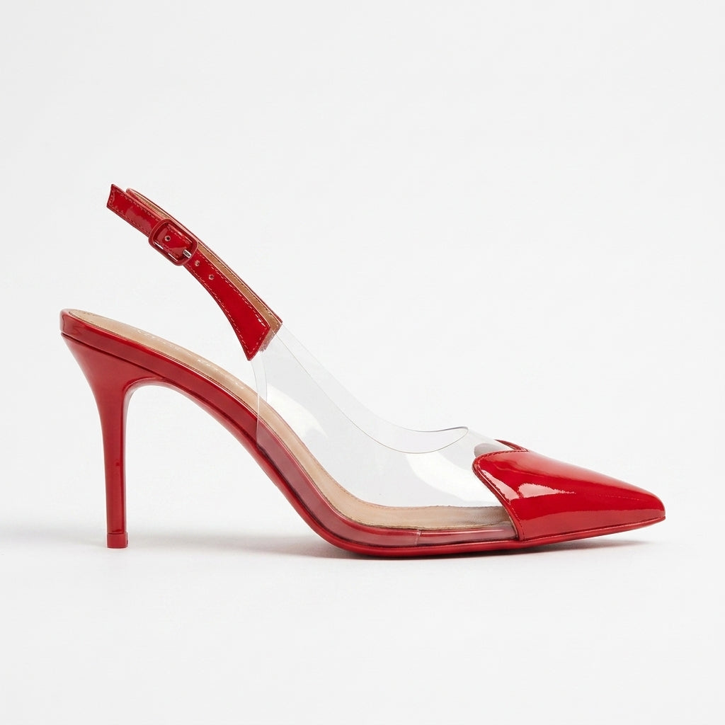 Women's Heels Slingback Transparent Heart Toe Pointed Stilettos