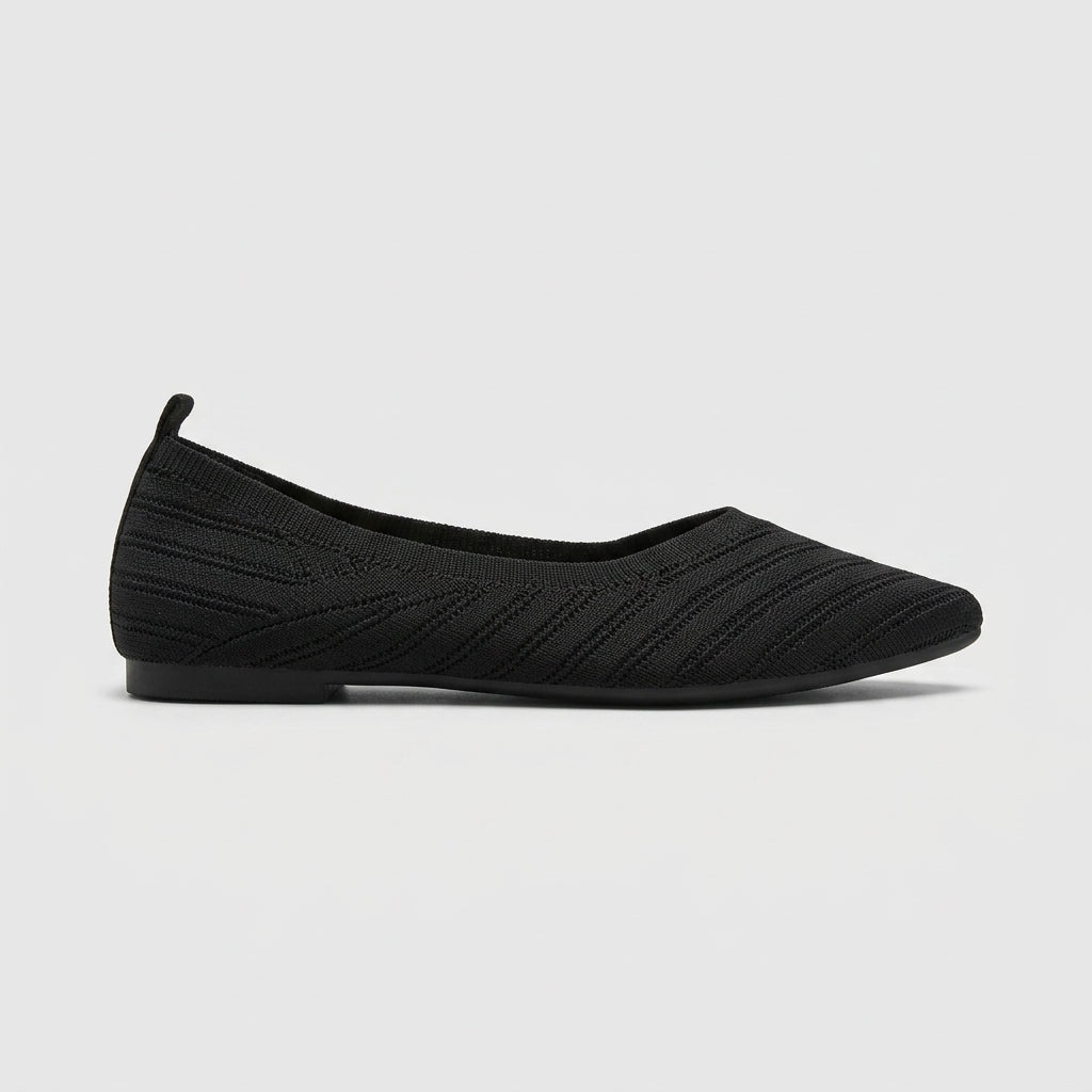Women's Pointed Toe Knit Flats - Slip-On - Ribbed Upper