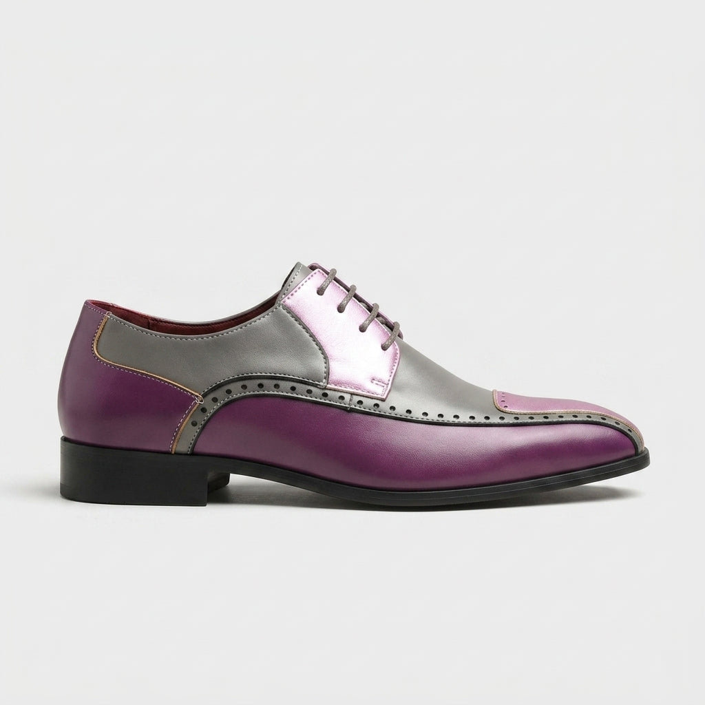 Men's Oxford Shoes Color-Blocked Brogue Detail Pointed Toe Lace-Up