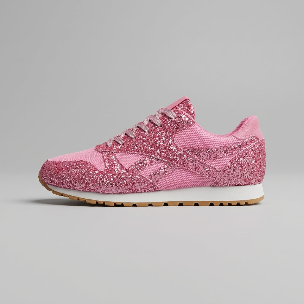 Women’s Sparkly Glitter Lace Up Sneakers Mesh Panel