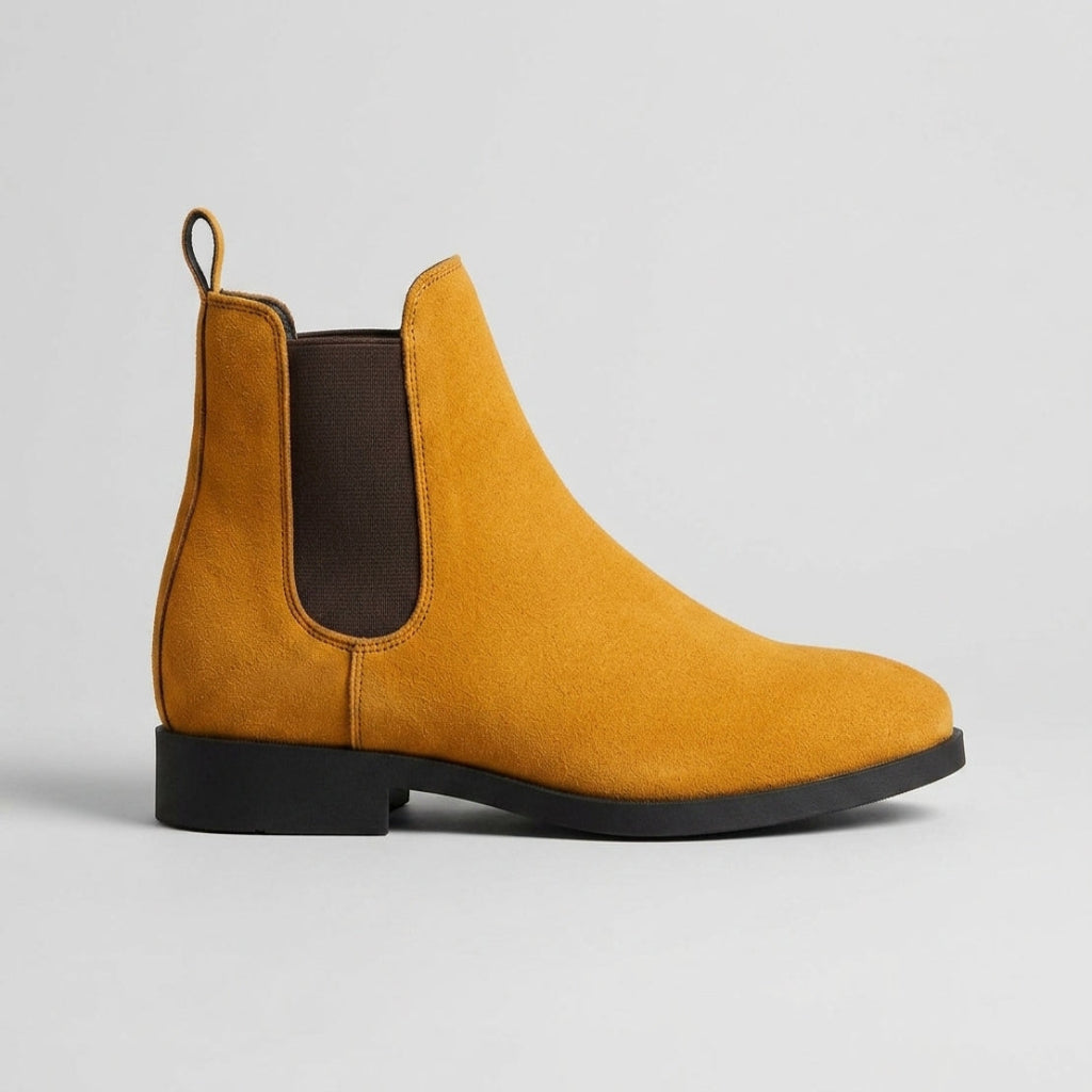 Men's Chelsea Boots Suede Ankle Low Heel Elastic Gusset Pull-On