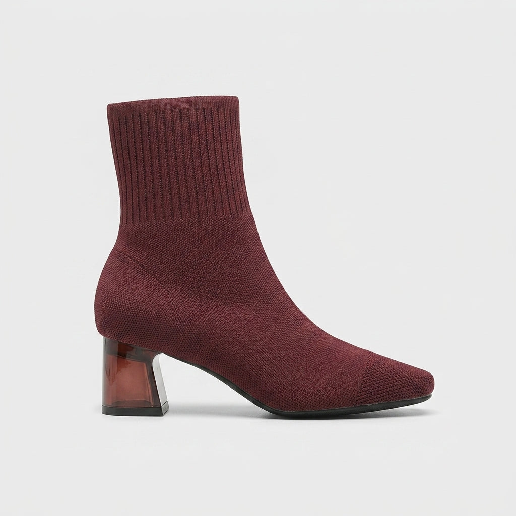 Women's Ankle Boots Knit Sock-Style - Square Toe Block Heel