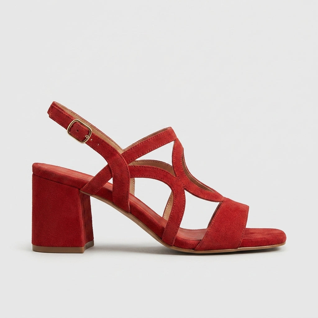 Women's Slingback Sandals Block Heel Open Toe Cutout Suede Straps