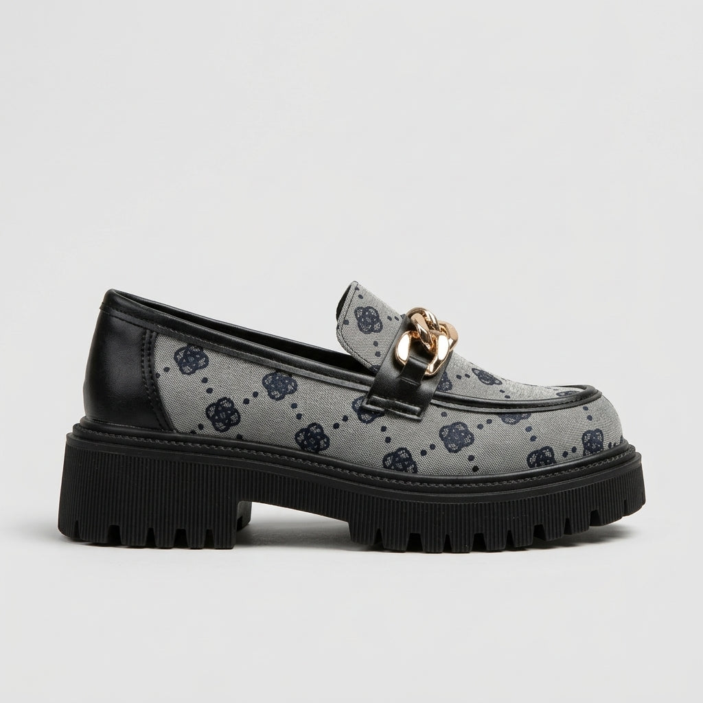 Women's Platform Loafers - Floral Print - Round Toe - Lace-Up