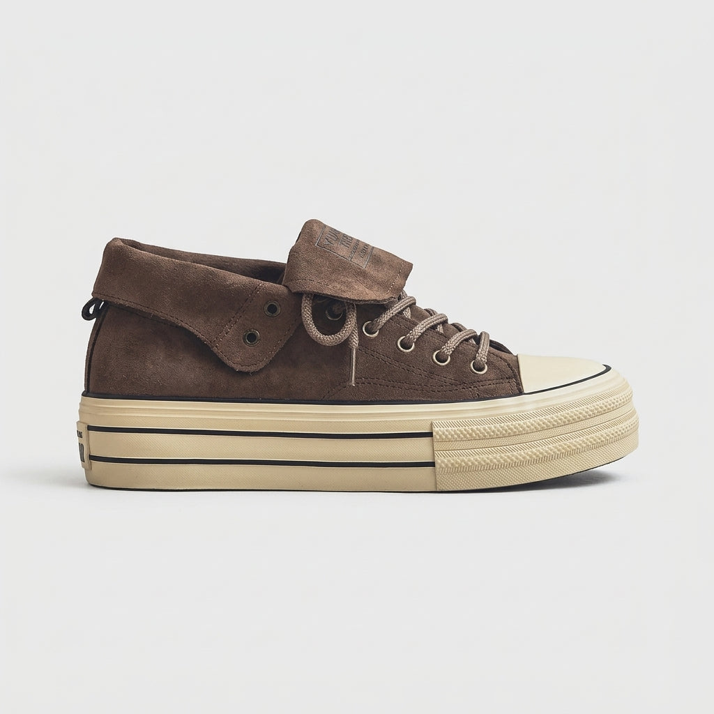 Women's High-Top Platform Sneakers - Canvas Lace-Up Rubber Sole