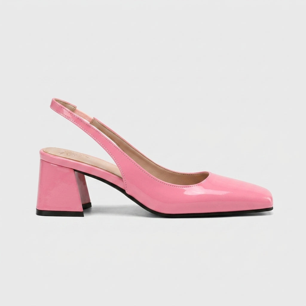 Women's Slingback Heels Patent Square Toe Block Heel