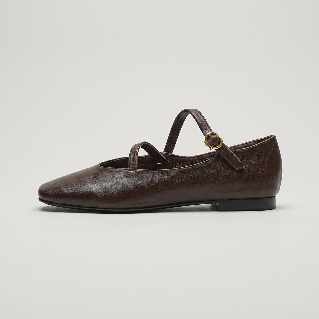 Women's Flats - Mary Jane Cross-Strap Pointed Toe Buckle Closure