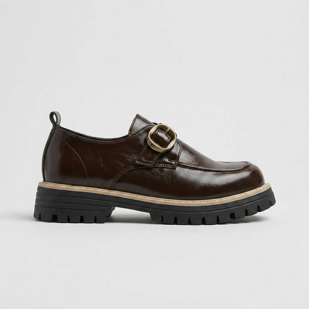 Women's Loafers - Slip-On - Buckle Detail - Lug Sole - Penny Loafers