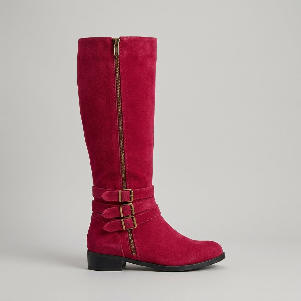 Women's Knee High Boots - Block Heel - Decorative Zipper - Lace