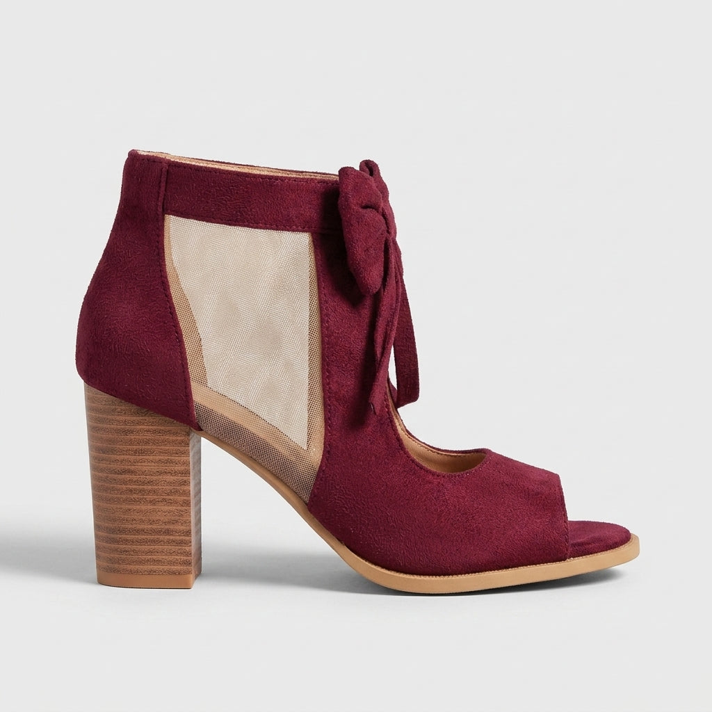 Women's Block Heels Bow-Tie Ankle Strap - Open-Toe Cutout Sides