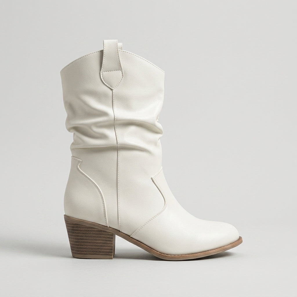 Women's Boots Mid-Calf Slouch Block Heel Pull-On Western