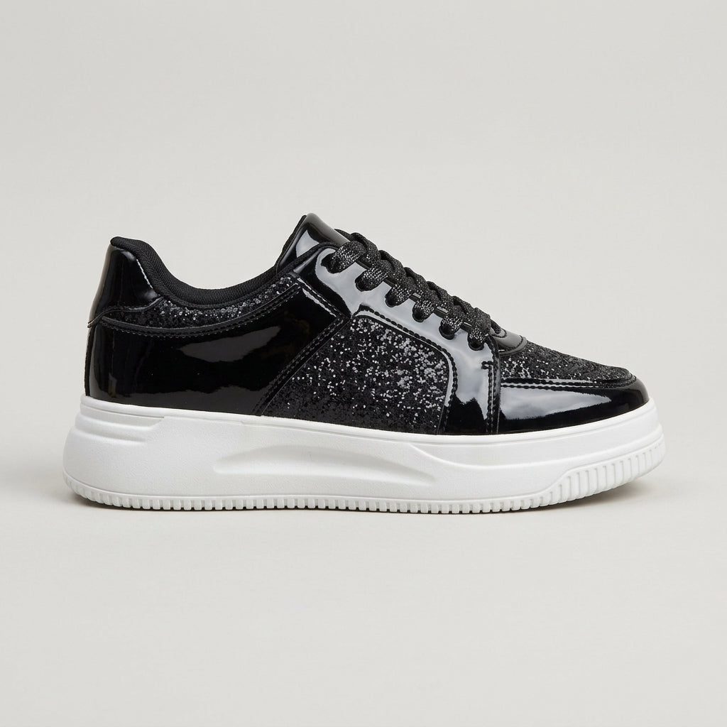 Women's Sneakers Low-Top Platform Glitter Lace-Up Metallic