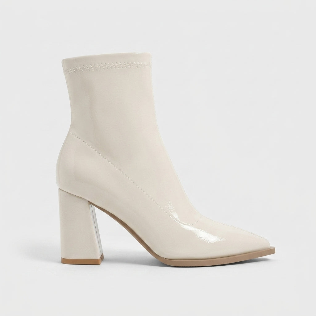 Women's Ankle Boots - Pointed Toe - Block Heel - Side Zip